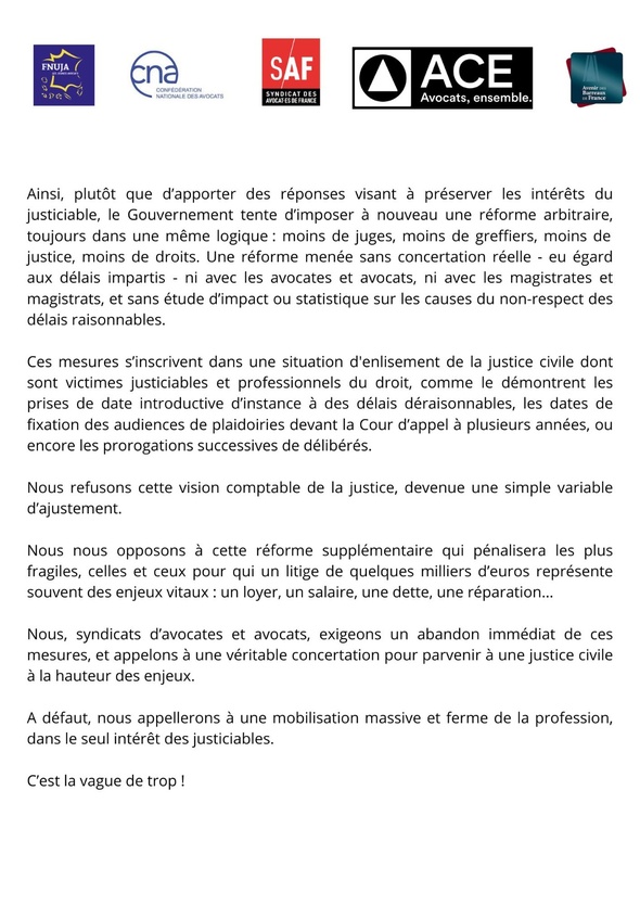 Projet de décret RIVAGE: naufrage de la justice civile !