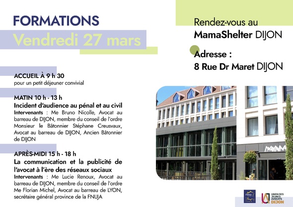 Comité décentralisé de la FNUJA de l'UJA de Dijon du 26 au 29 mars 2026