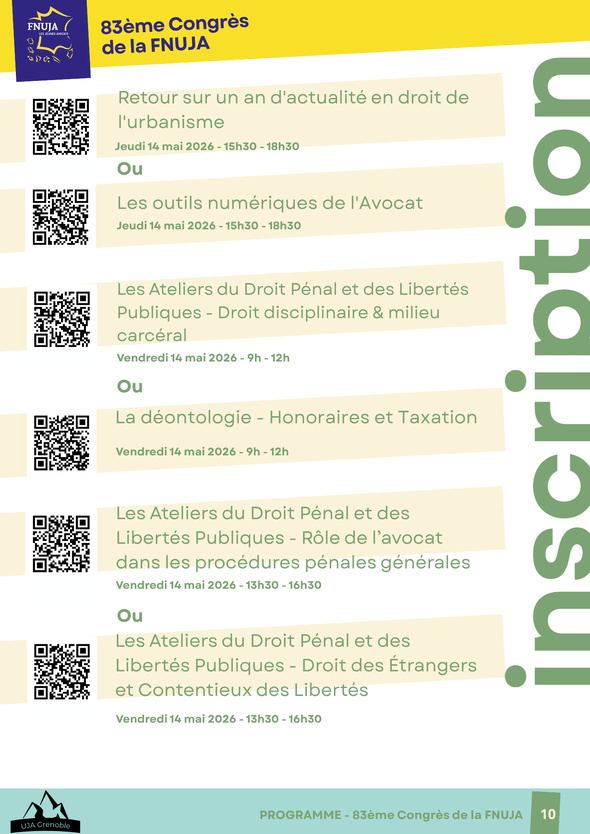Inscription formations au 83e congrès de la FNUJA à Grenoble
