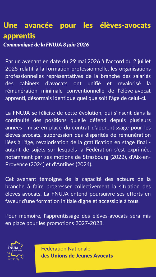 Une avancée pour les élèves-avocats apprentis