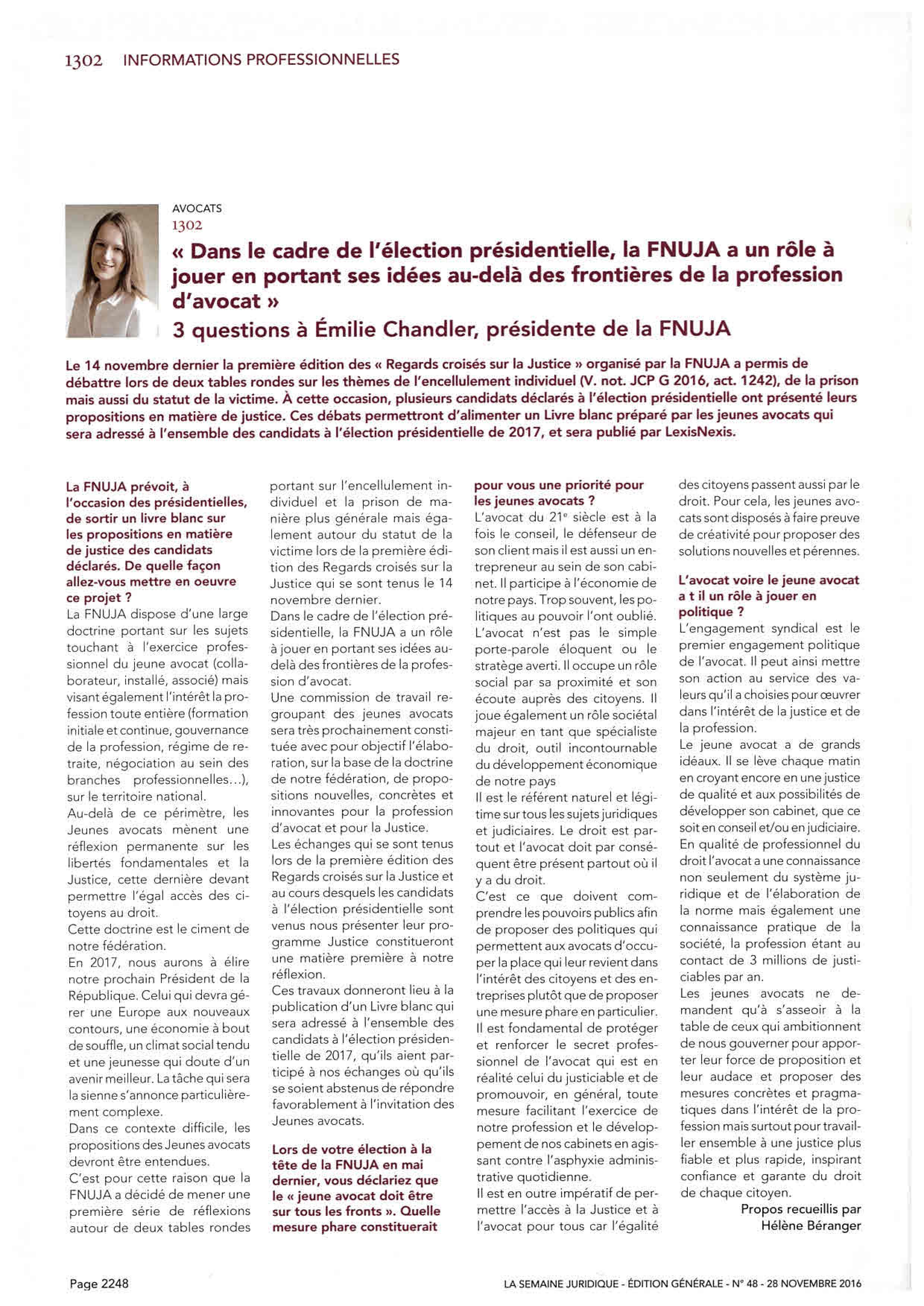 Retour dans la Semaine Juridique sur la conférence "Regards croisés sur la Justice - Quel projet Justice 2017 ?"