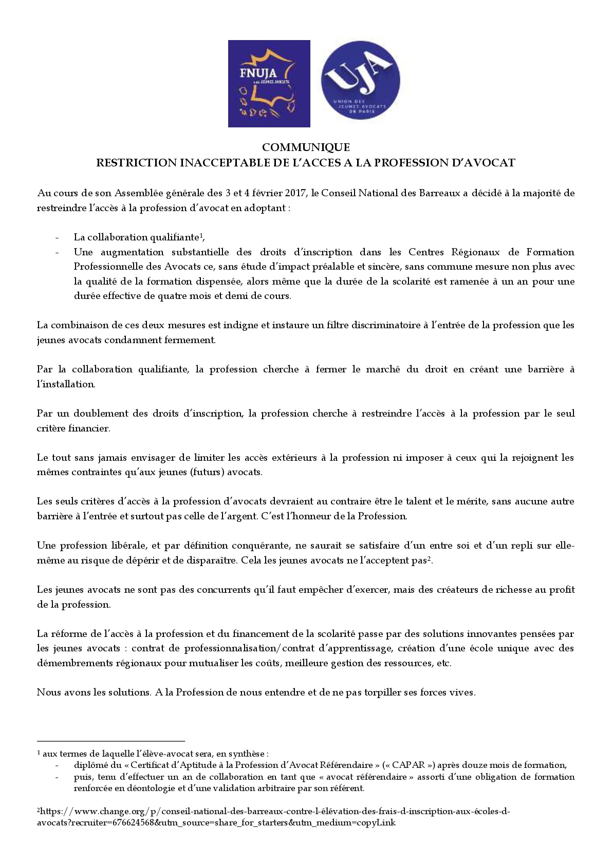 ALERTE : RESTRICTION INACCEPTABLE DE L’ACCES A LA PROFESSION D’AVOCAT