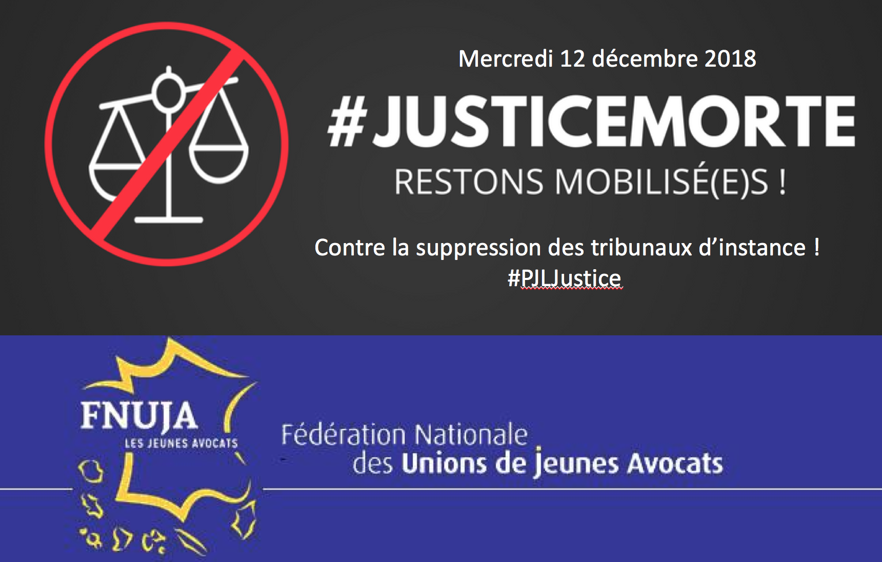 Mobilisation contre le PLJ Justice - Nouvelle journée "Justice morte" le 12 décembre !