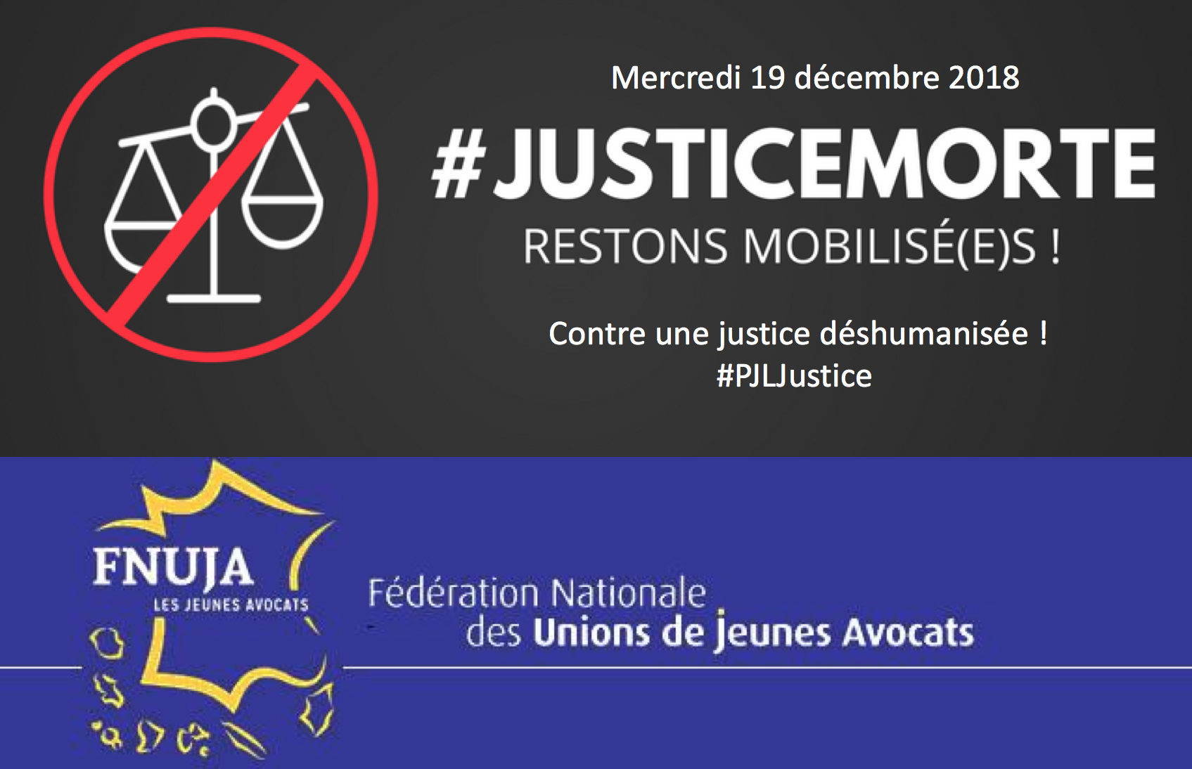 Mobilisation contre le PLJ Justice - Nouvelle journée "Justice morte" le 19 décembre !