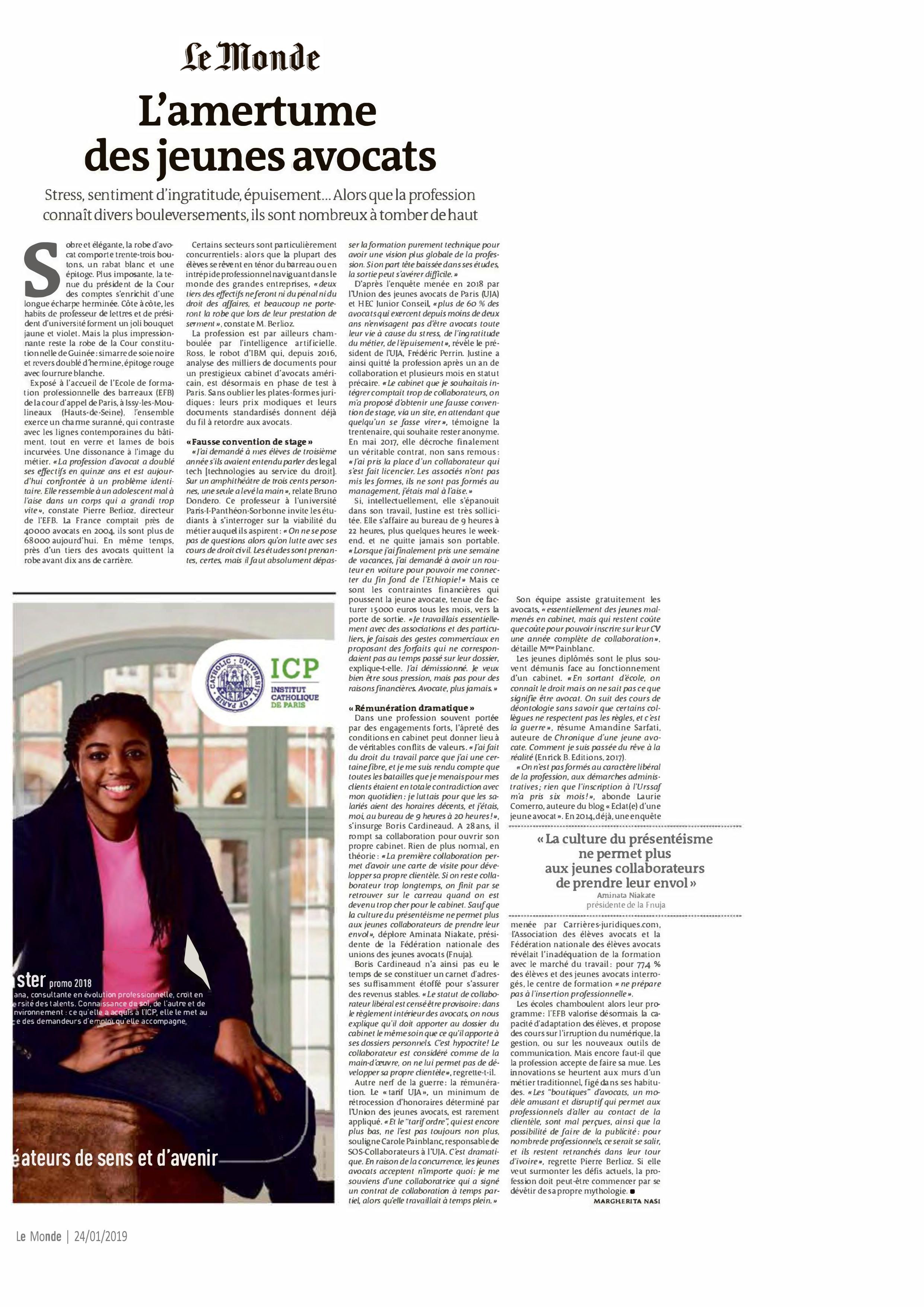L’amertume des jeunes avocats - Le Monde - Jeudi 24 janvier 2019
