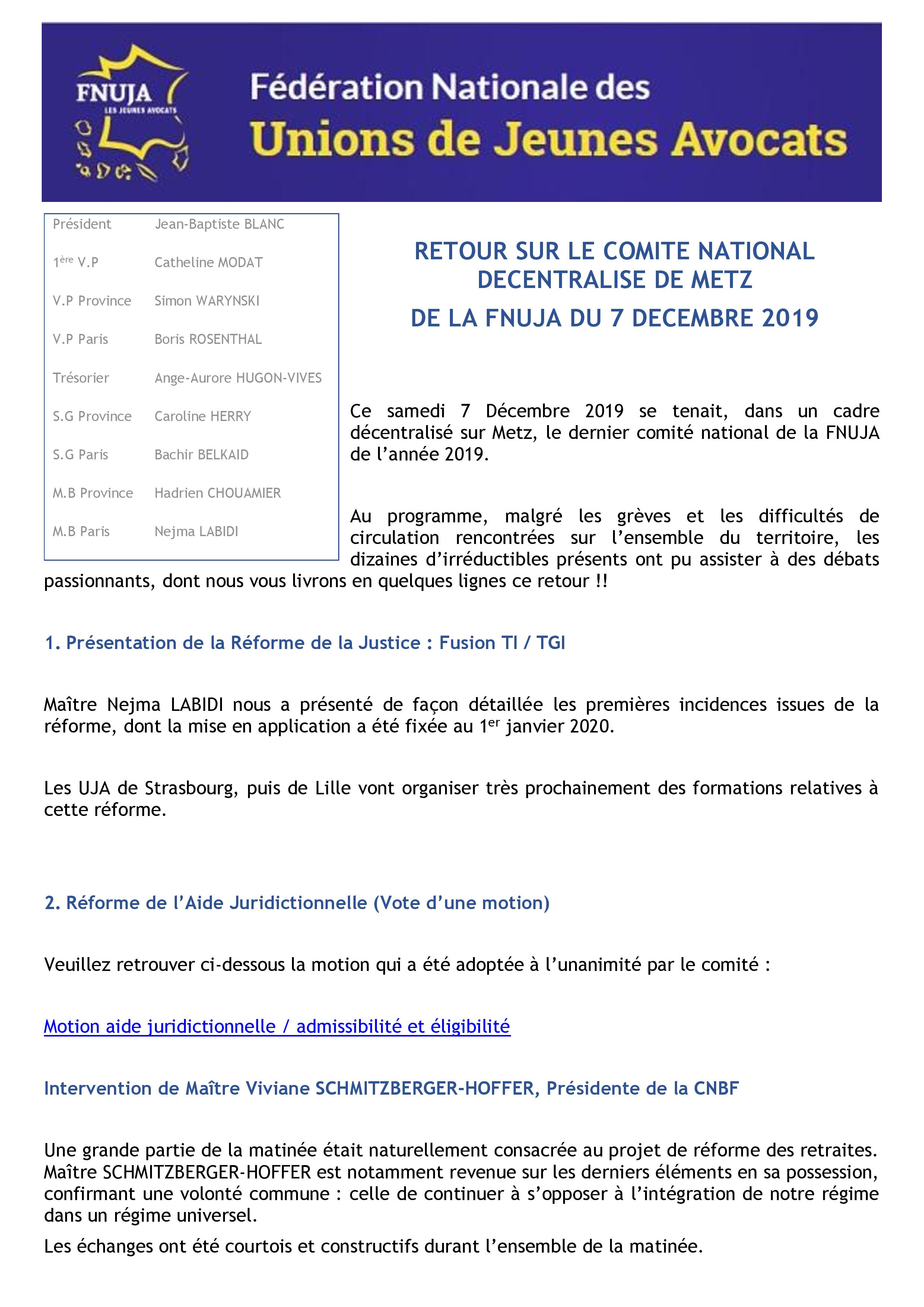 Synthèse du Comité décentralisé du 07 décembre 2019