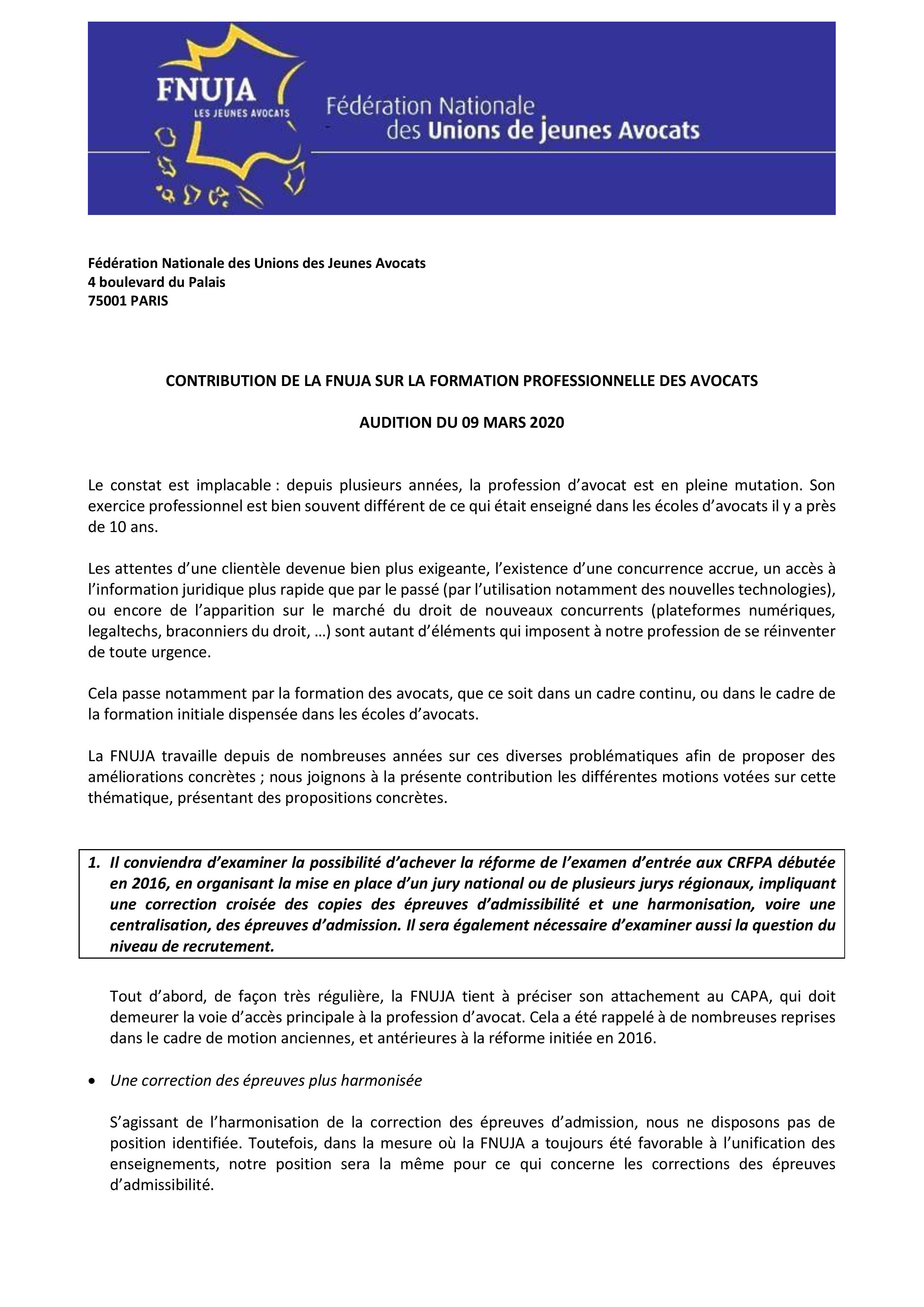 Contribution de la FNUJA sur la formation professionnelle des avocats