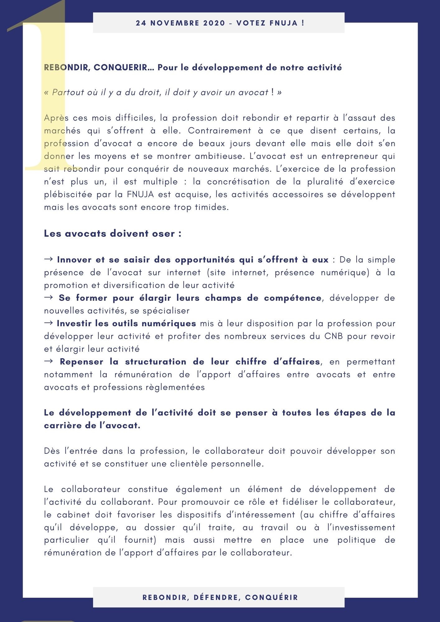 Elections CNB : Profession de foi de la FNUJA
