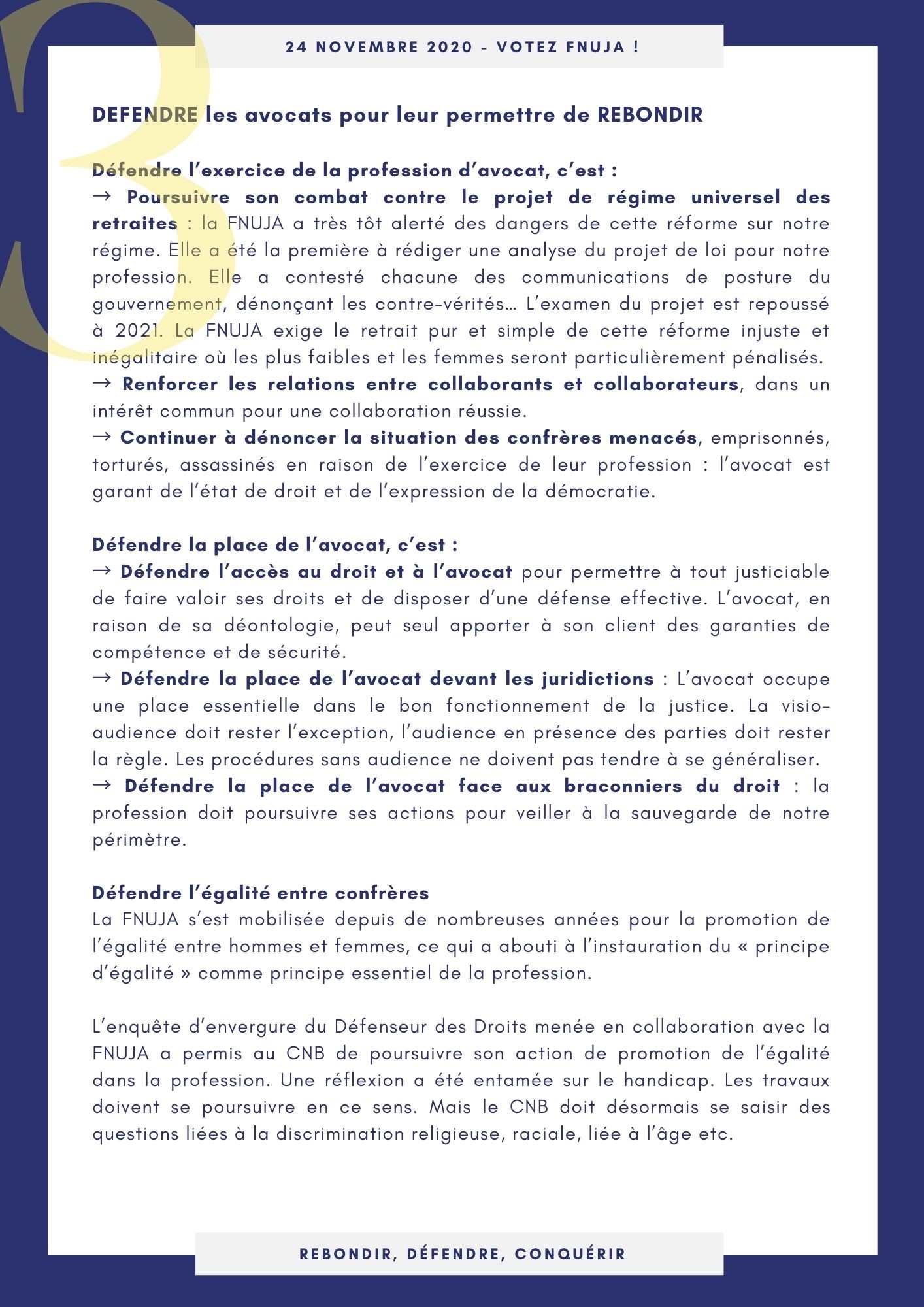 Elections CNB : Profession de foi de la FNUJA
