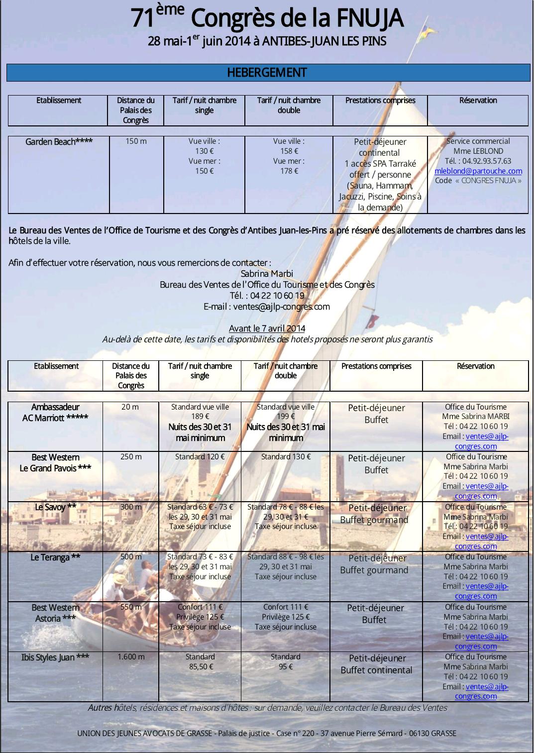 71e CONGRES de la FNUJA : du 28 Mai au 1er Juin 2014 à ANTIBES