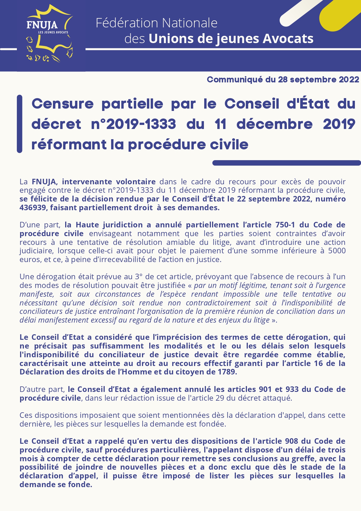Censure partielle par le Conseil d'État du décret n°2019-1333 du 11 décembre 2019 réformant la procédure civile