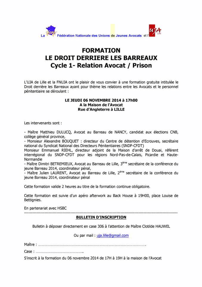 LILLE - Formation: Le droit derrière les Barreaux