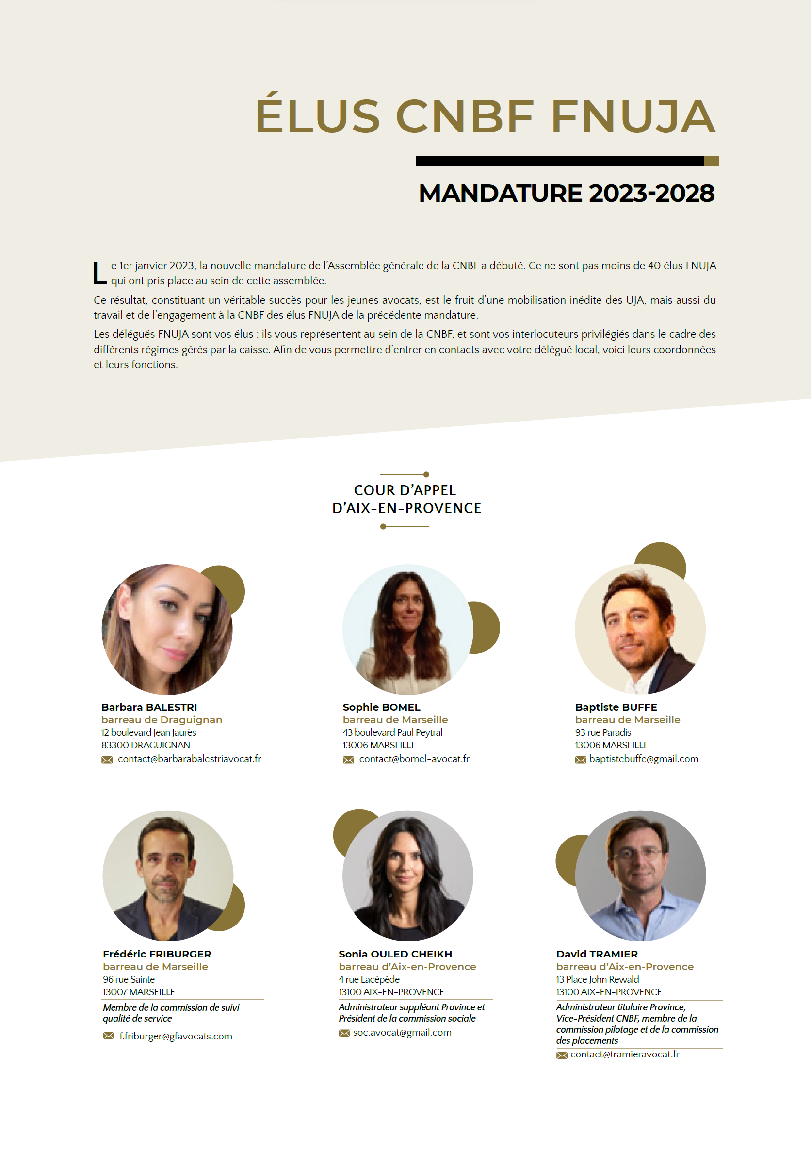 Délégués élus à la CNBF de la FNUJA - Mandature 2023-2028