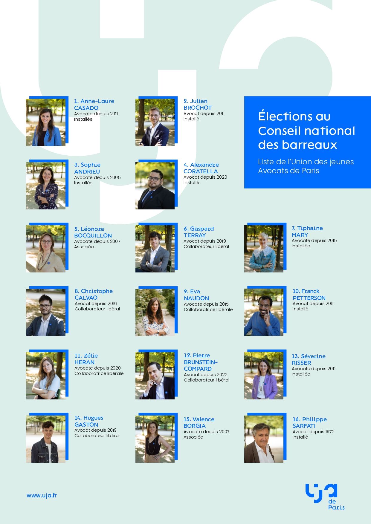 Présentation des candidats de la circonscription Paris, présentés par l'UJA de Paris aux élections CNB 2023
