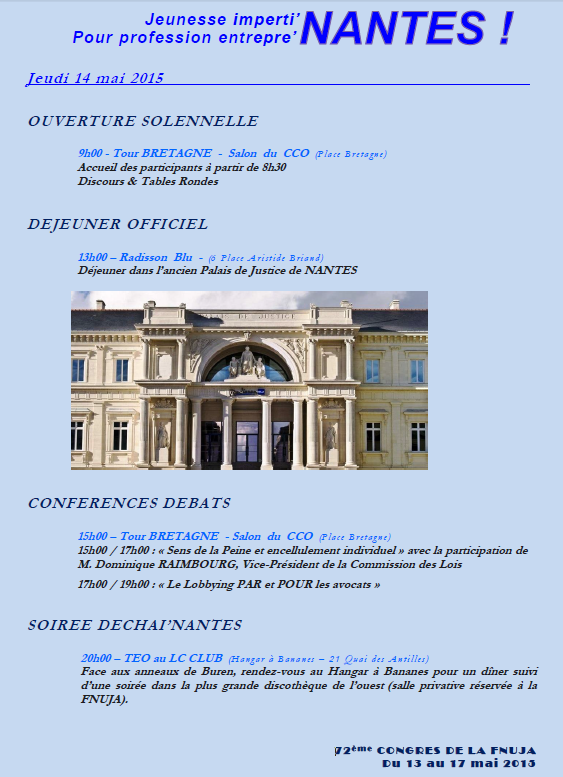 72e CONGRES DE LA FNUJA - Le Programme