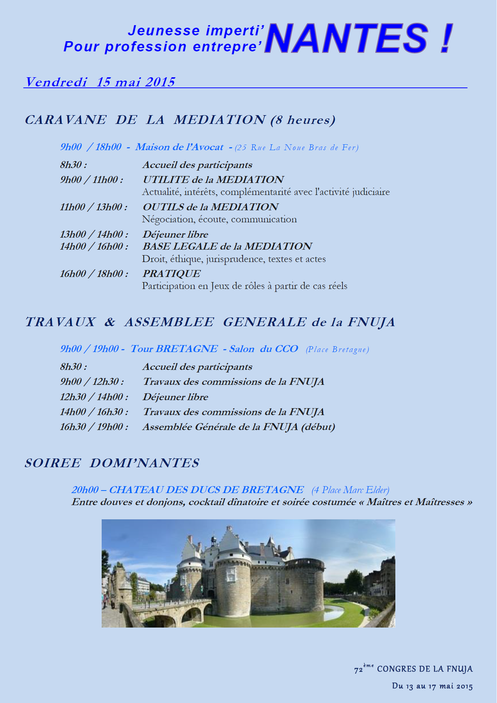 72e CONGRES DE LA FNUJA - Le Programme