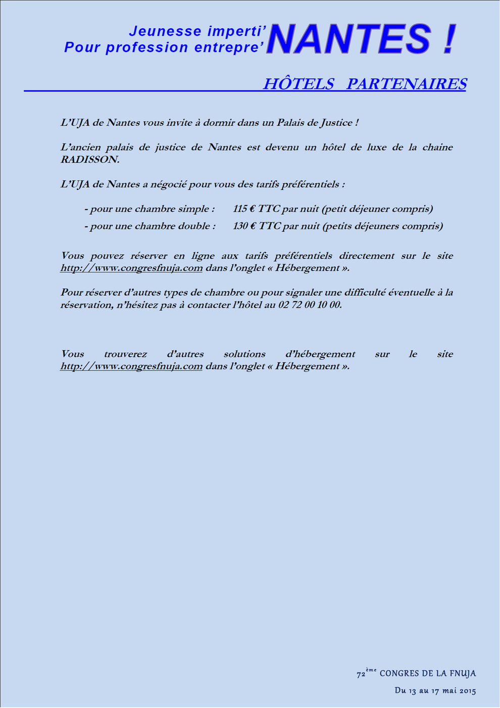 72e CONGRES DE LA FNUJA - Le Programme