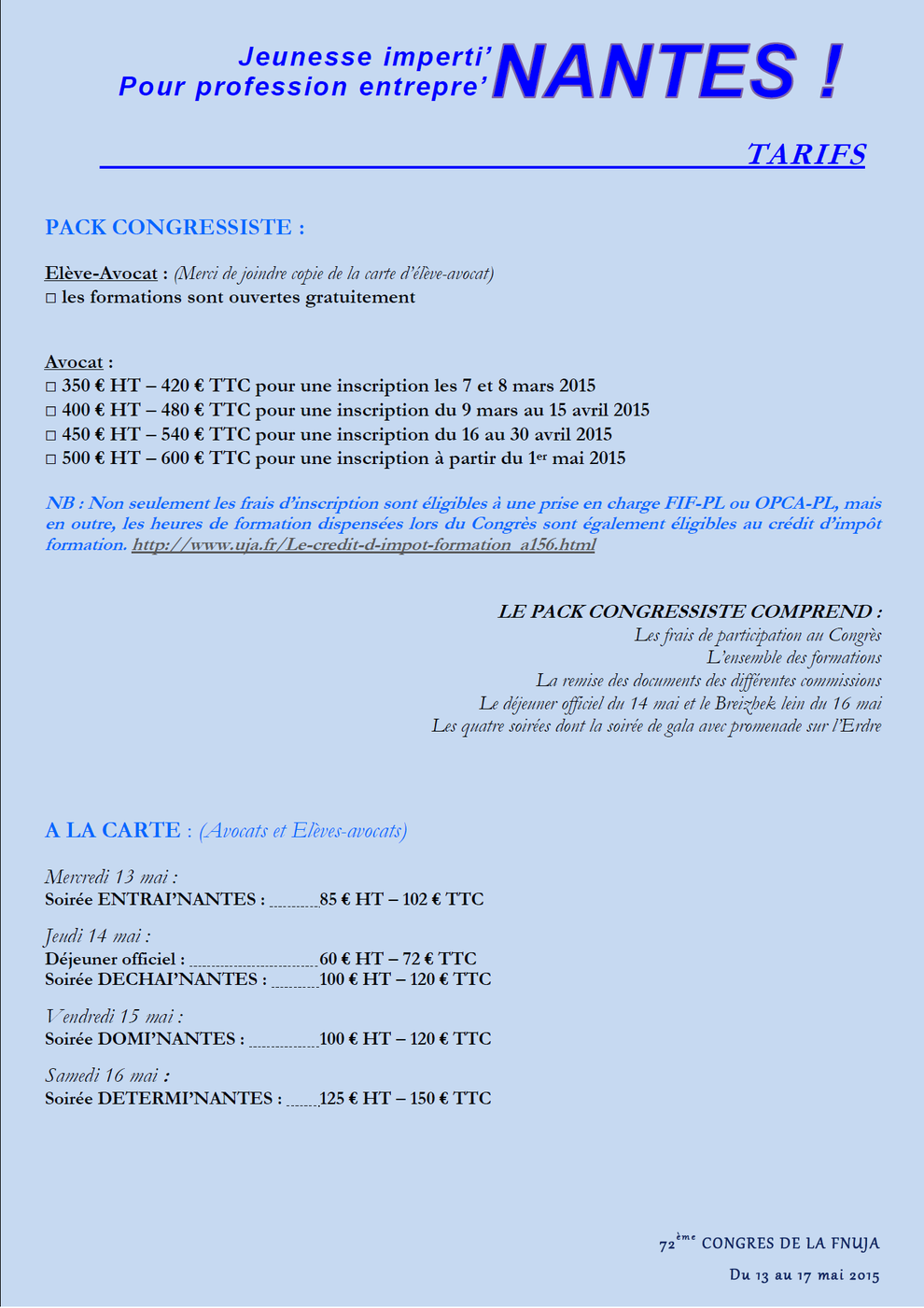 72e CONGRES DE LA FNUJA - Le Programme