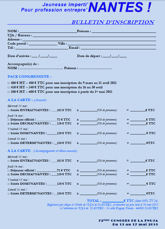 72e CONGRES DE LA FNUJA - Le Programme