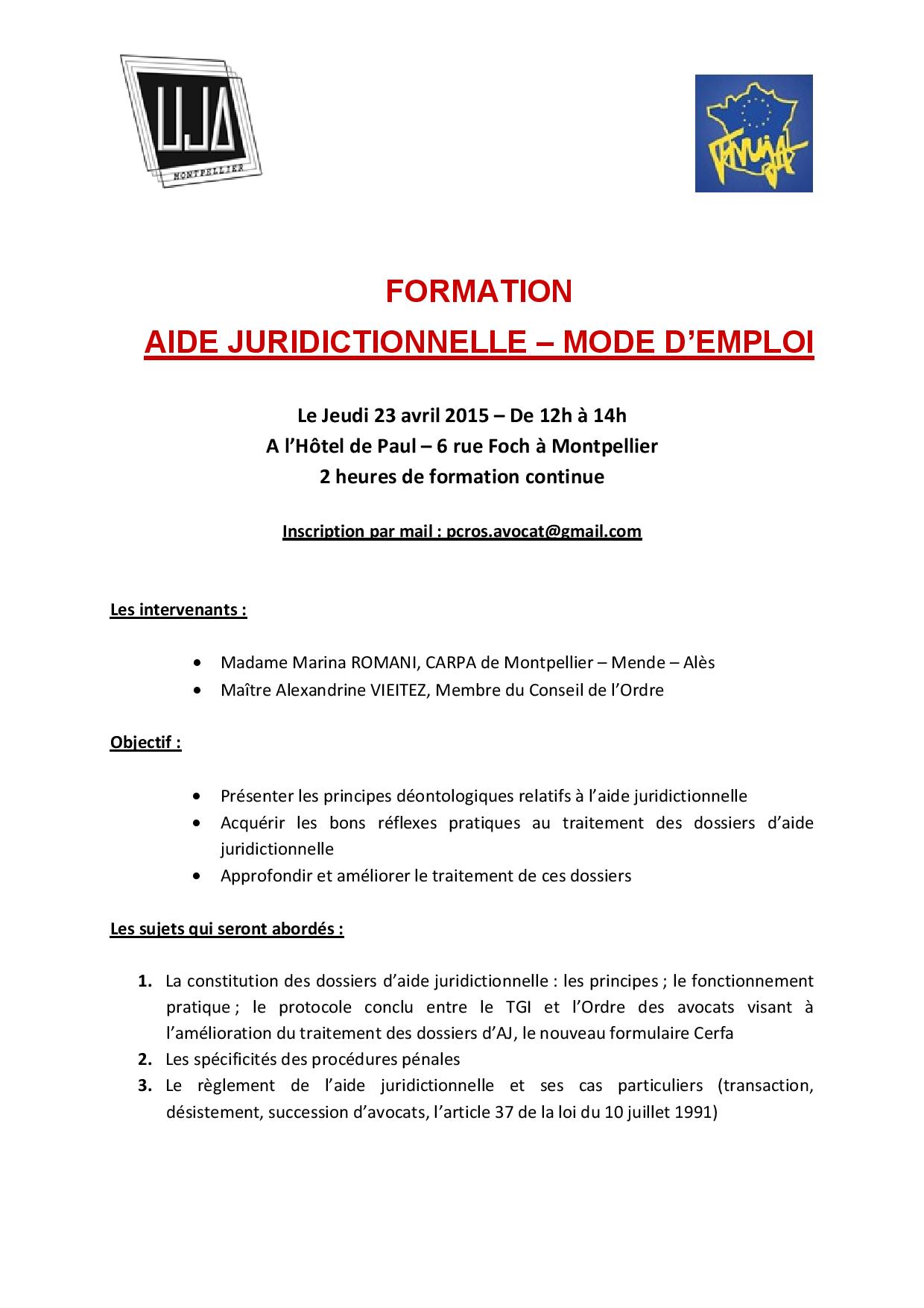 MONTPELLIER: FORMATION: AIDE JURIDICTIONNELLE – MODE D’EMPLOI