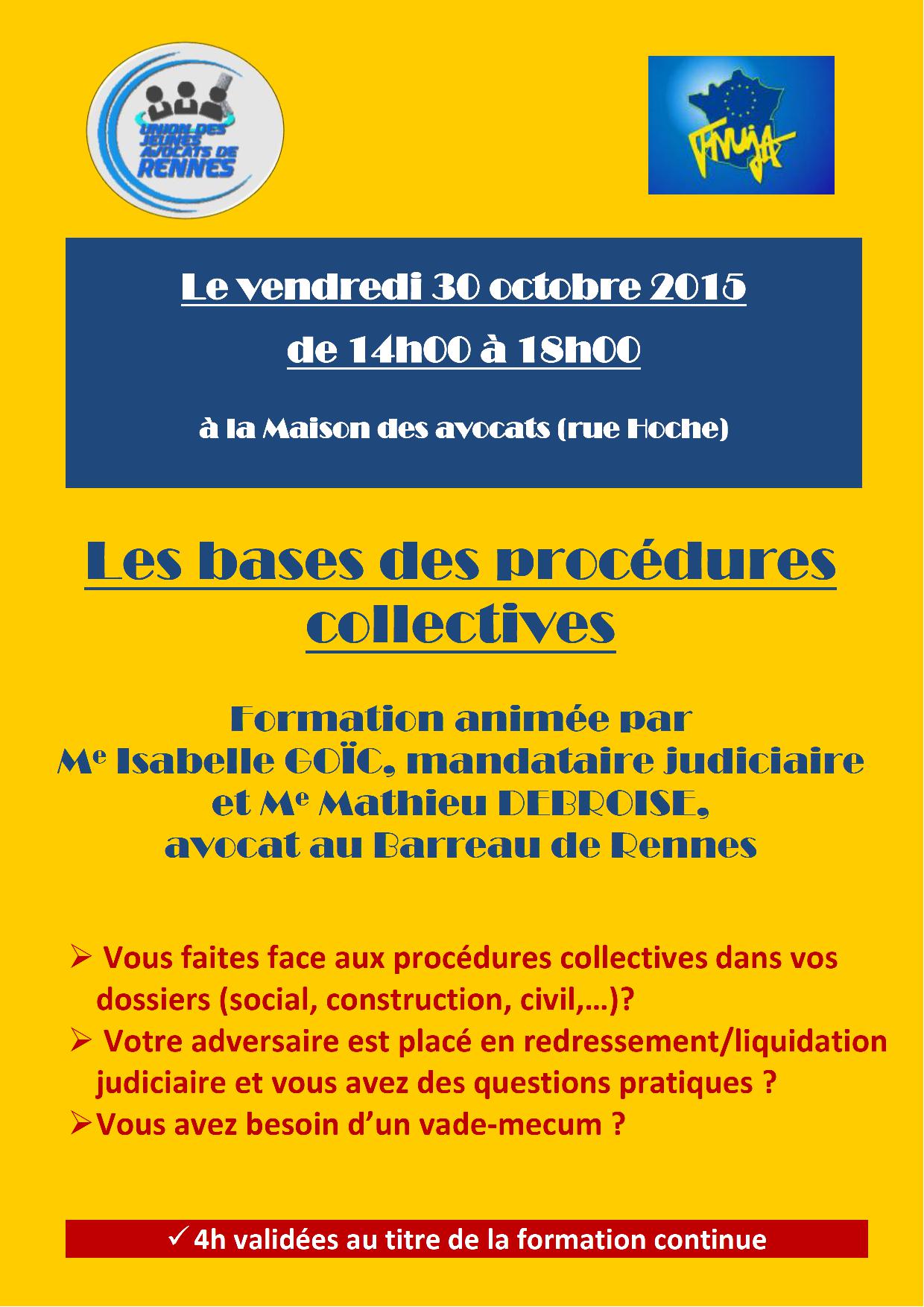 RENNES - Formation: les bases des procédures collectives