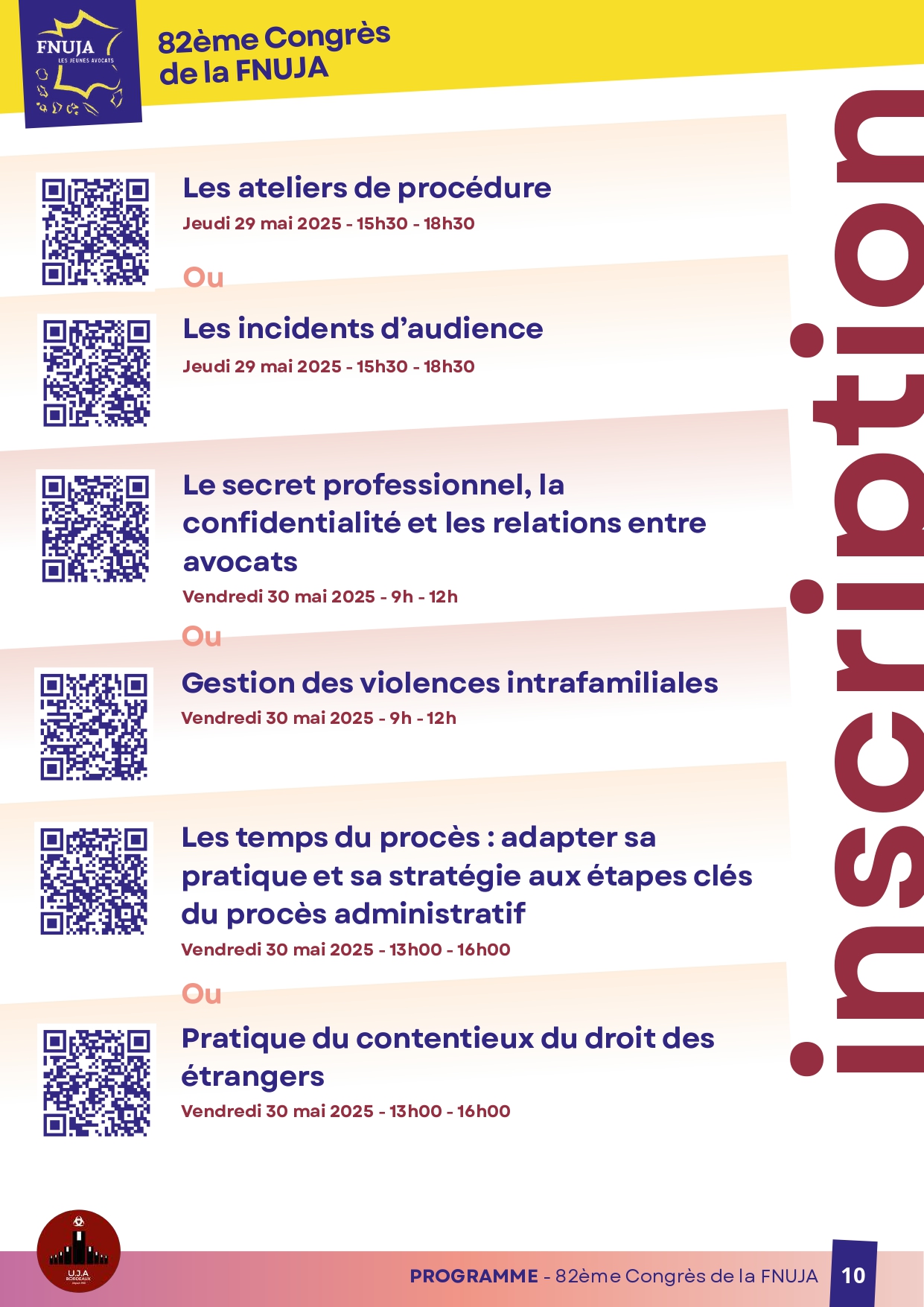 Inscription formations au 82e congrès de la FNUJA à Bordeaux