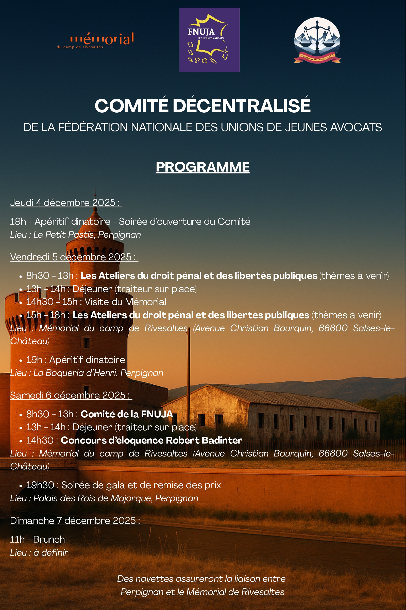 Comité décentralisé de la FNUJA de l'UJA des Pyrénées-Orientales du 4 au 7 décembre 2025