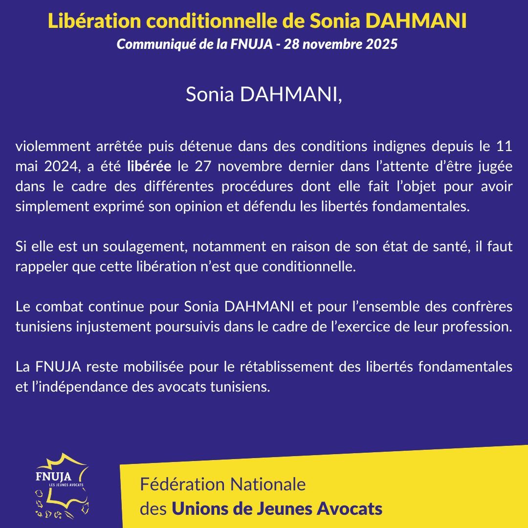 Libération conditionnelle de Sonia DAHMANI !