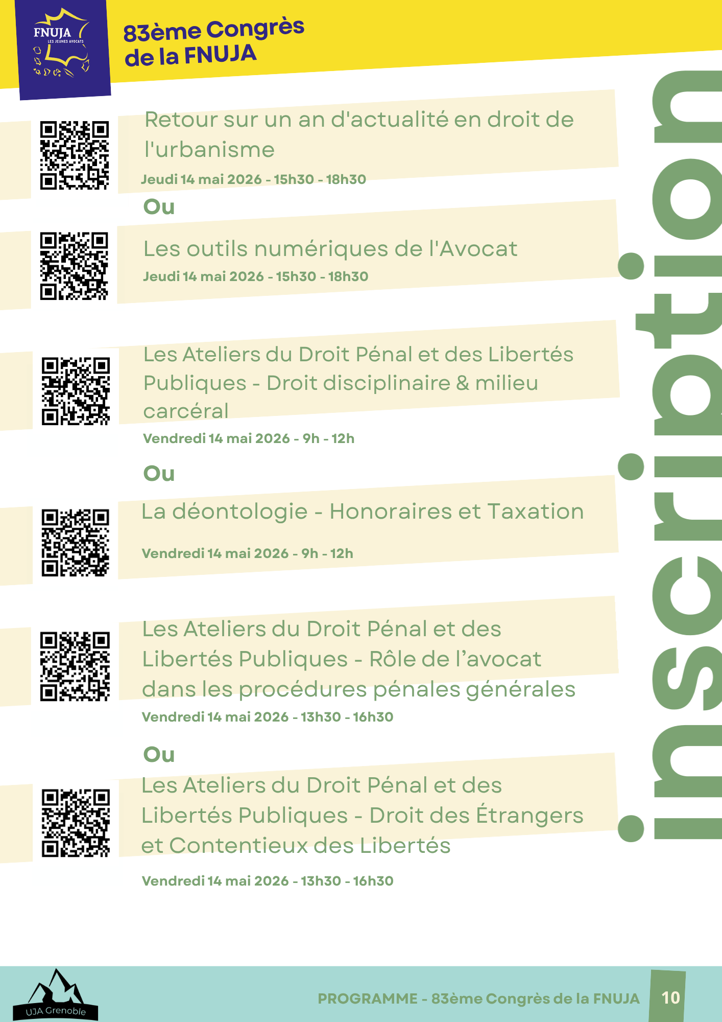 Inscription formations au 83e congrès de la FNUJA à Grenoble