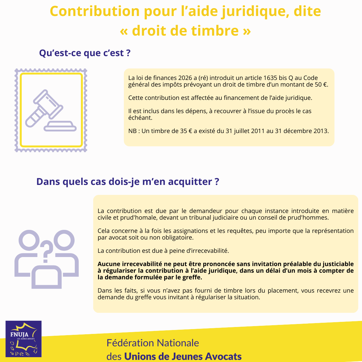 Retour du droit de timbre en première instance : 50 € pour saisir la justice