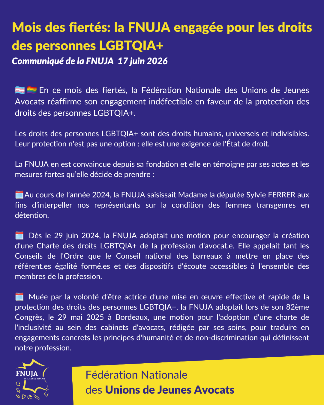 Mois des fiertés : la FNUJA engagée pour les droits des personnes LGBTQIA+
