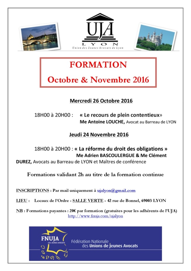 Calendrier des formations OCTOBRE / NOVEMBRE 2016