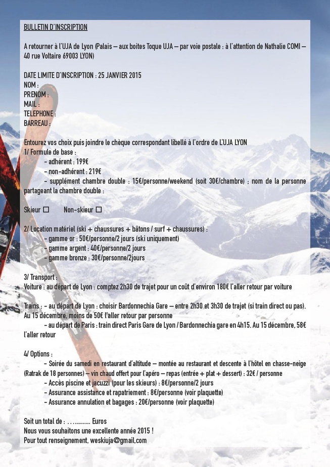 WEEKEND SKI DE L'UJA du 20 au 22 mars 2015 