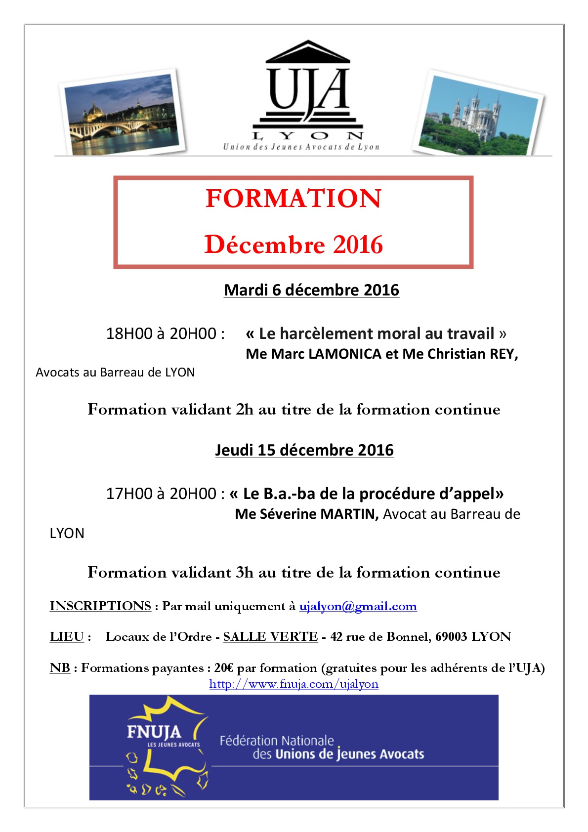 Formations du mois de décembre 2016