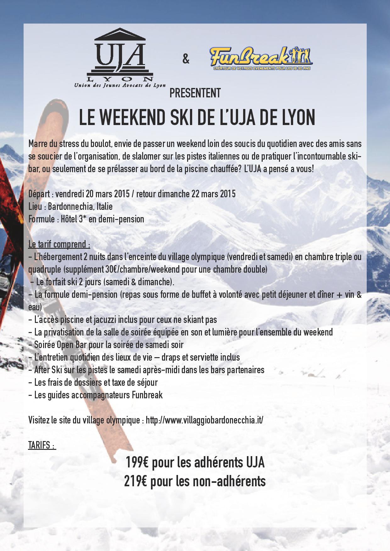 WEEKEND SKI DE L'UJA du 20 au 22 mars 2015 