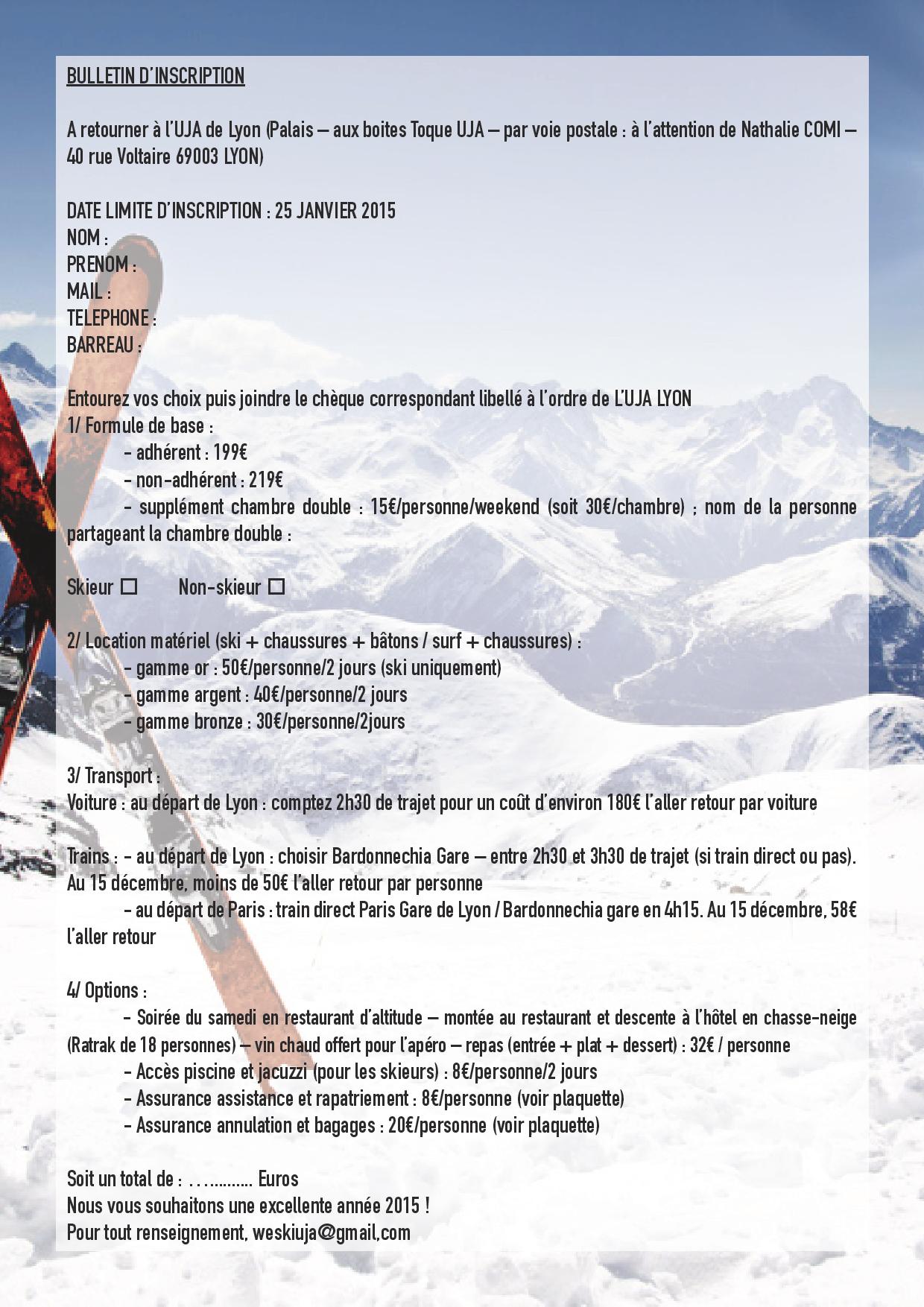 WEEKEND SKI DE L'UJA du 20 au 22 mars 2015 