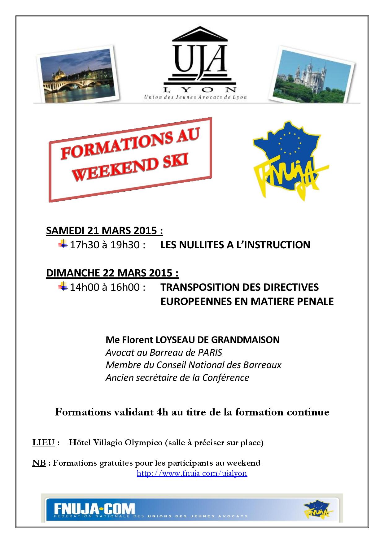 WEEKEND SKI DE L'UJA du 20 au 22 mars 2015 