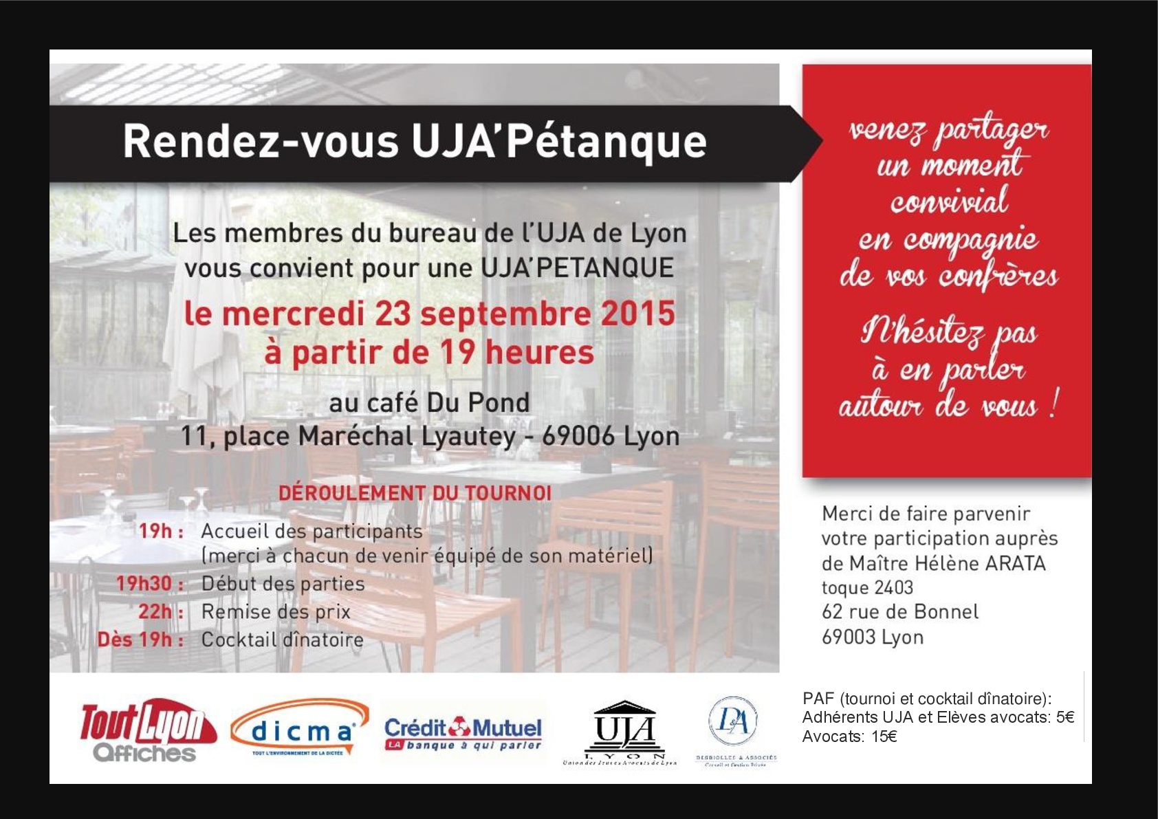 UJA'Pétanque : rendez vous le 23 septembre 2015 au Café Du Pond