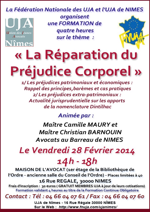 Formation UJA - Le 28 Février 2014 - Sur le thème "La réparation du préjudice corporel"
